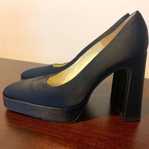 Martinez Valero Black Satin Platform pumps